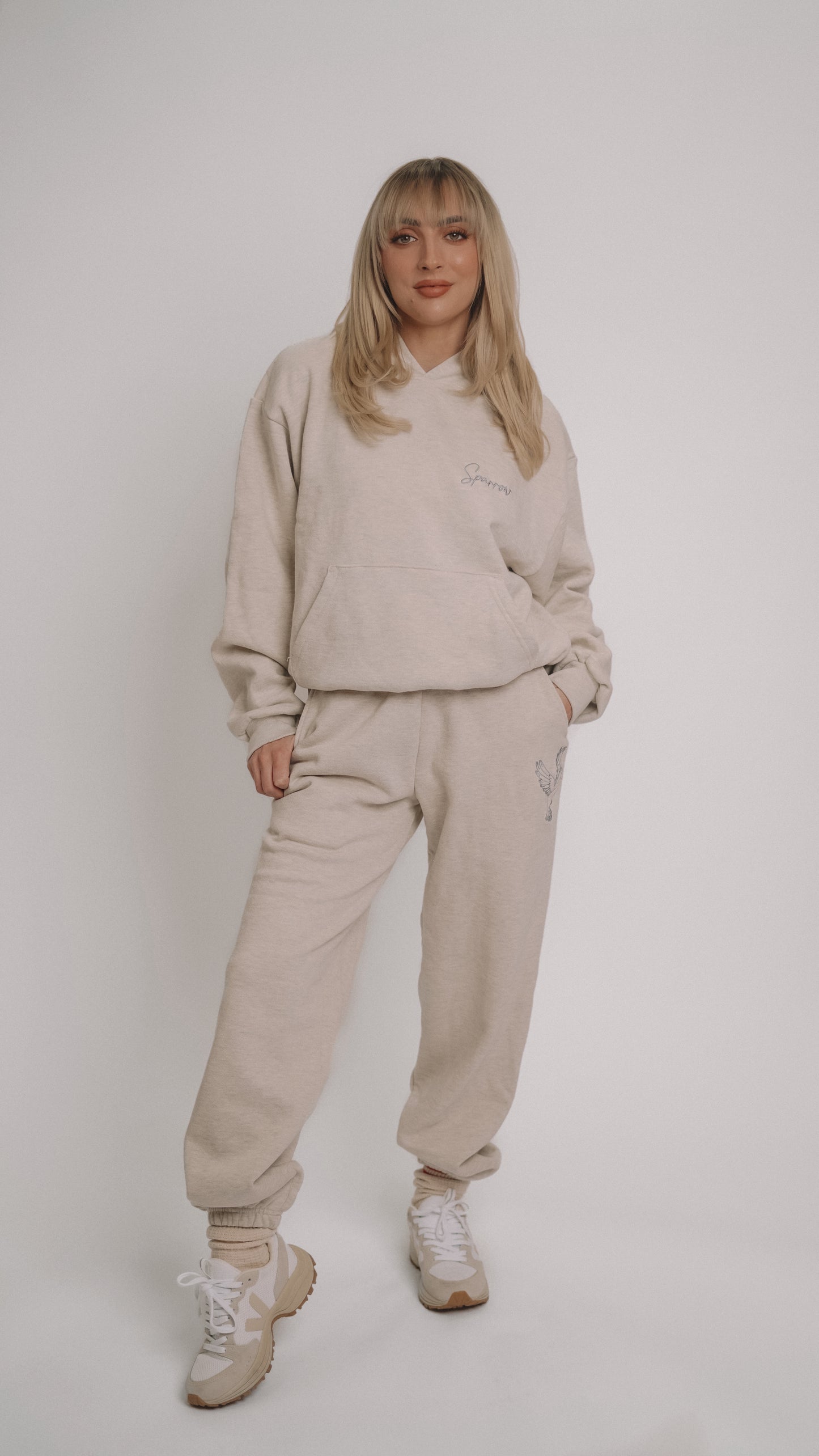 Britt Balyn: Embroidered Oatmeal Cotton Fleece Hoodie