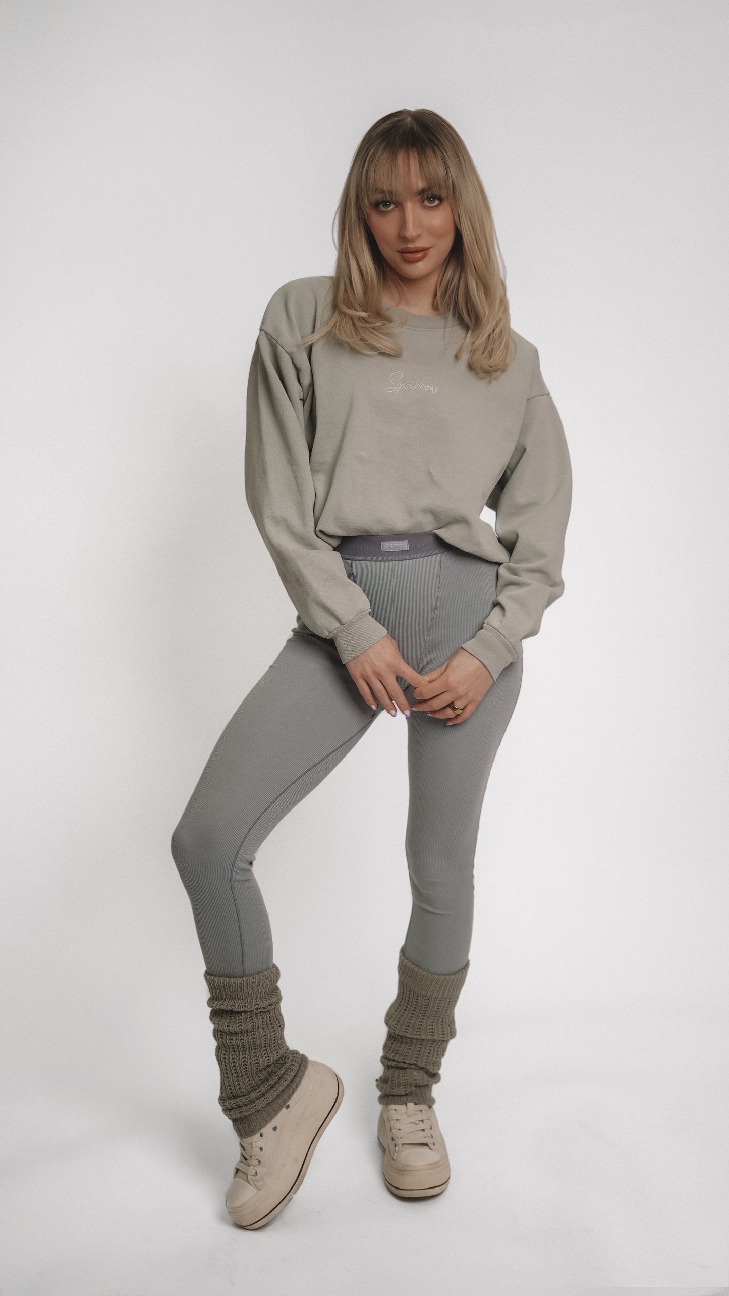 Britt Balyn: Embroidered Sage Sparrow Cropped Crewneck