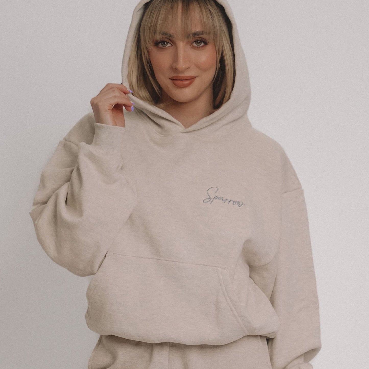 Britt Balyn: Embroidered Oatmeal Cotton Fleece Hoodie
