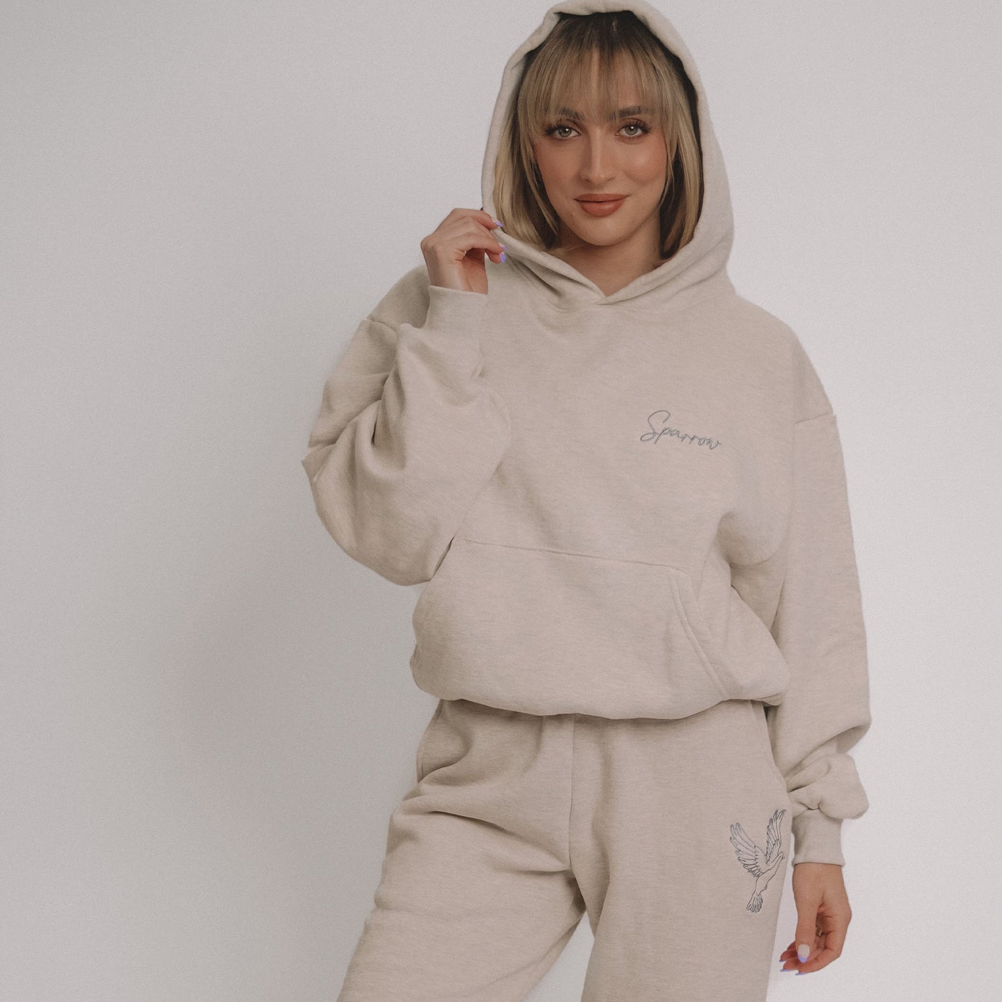 Britt Balyn: Embroidered Oatmeal Cotton Fleece Sweat Set