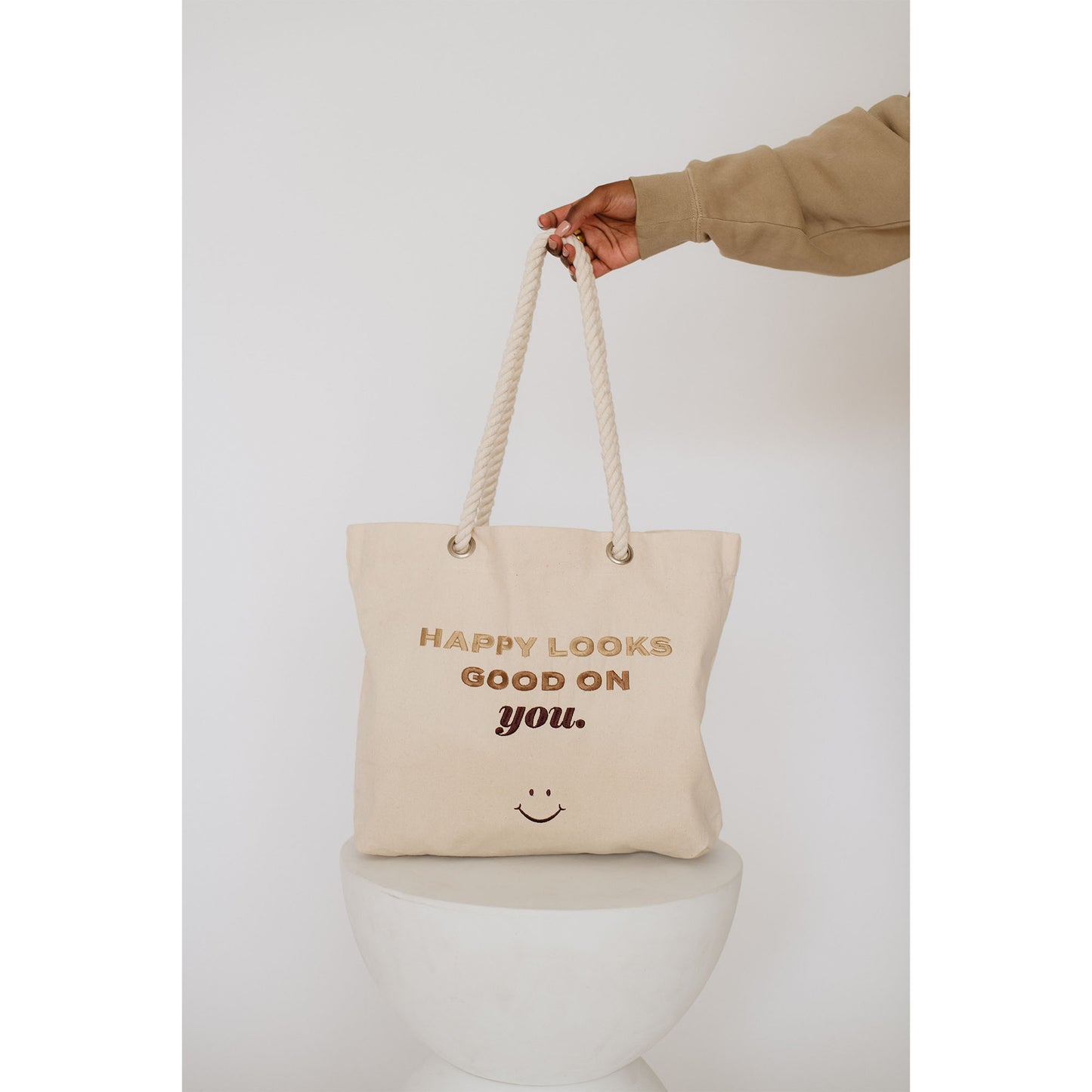 Aysha Harun: Happy Looks Good On You Embroidered Tote