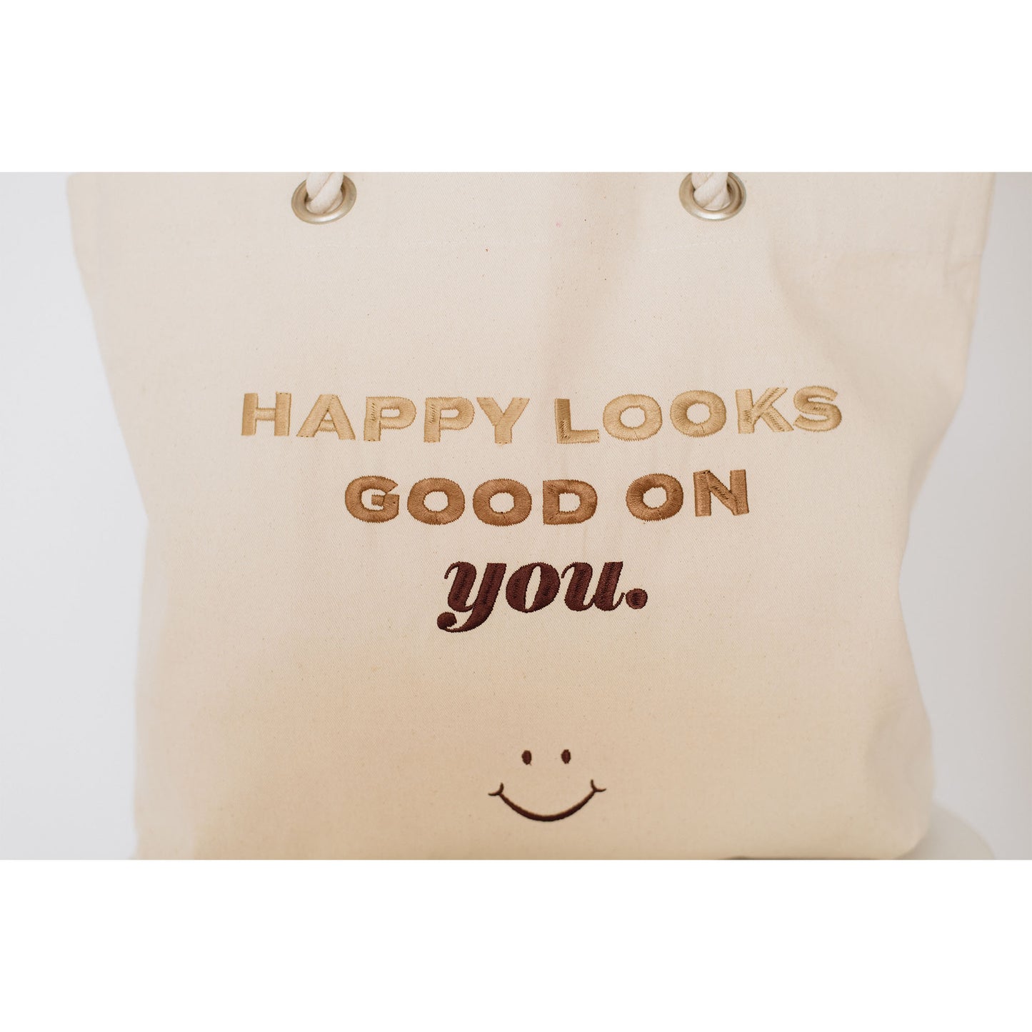 Aysha Harun: Happy Looks Good On You Embroidered Tote