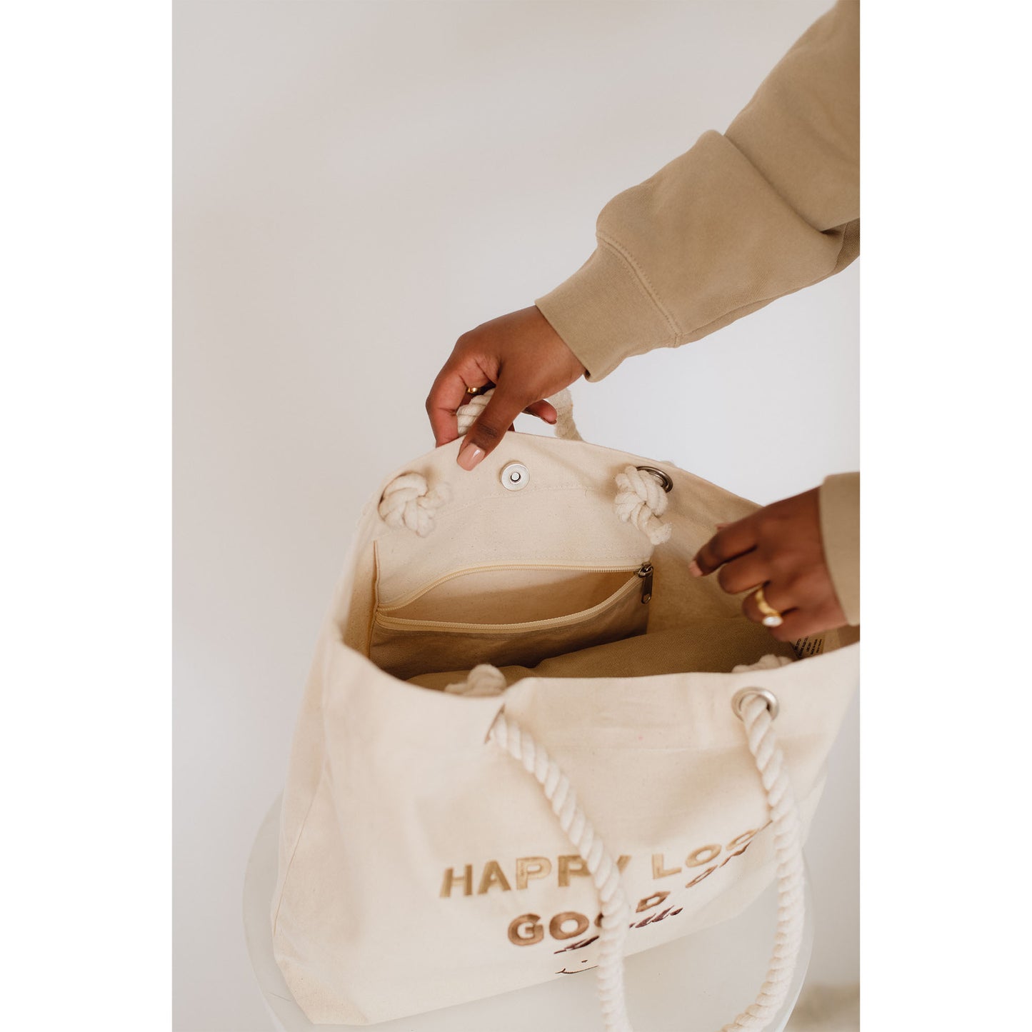 Aysha Harun: Happy Looks Good On You Embroidered Tote