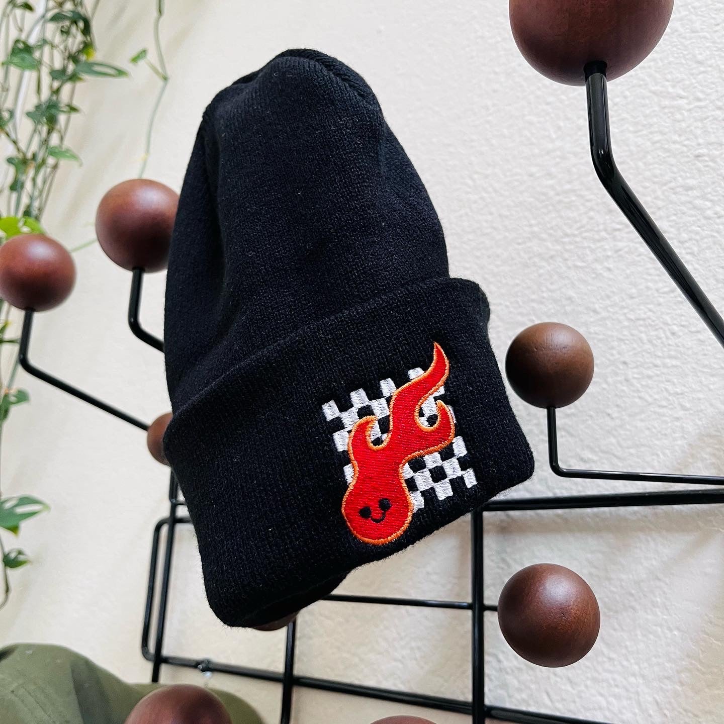 Levitzo: Flame Embroidered Beanie- Black