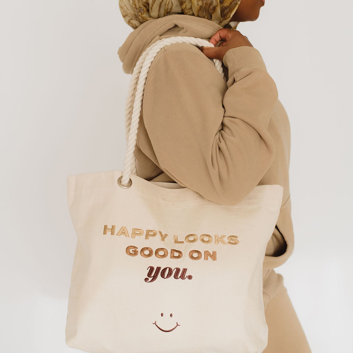 Aysha Harun: Happy Looks Good On You Embroidered Tote
